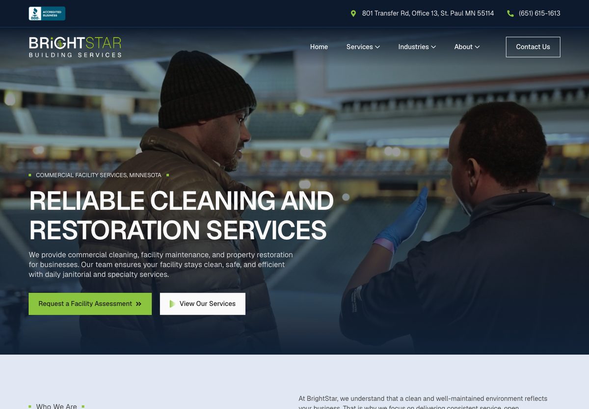 BrightStar · Commercial cleaning website homepage