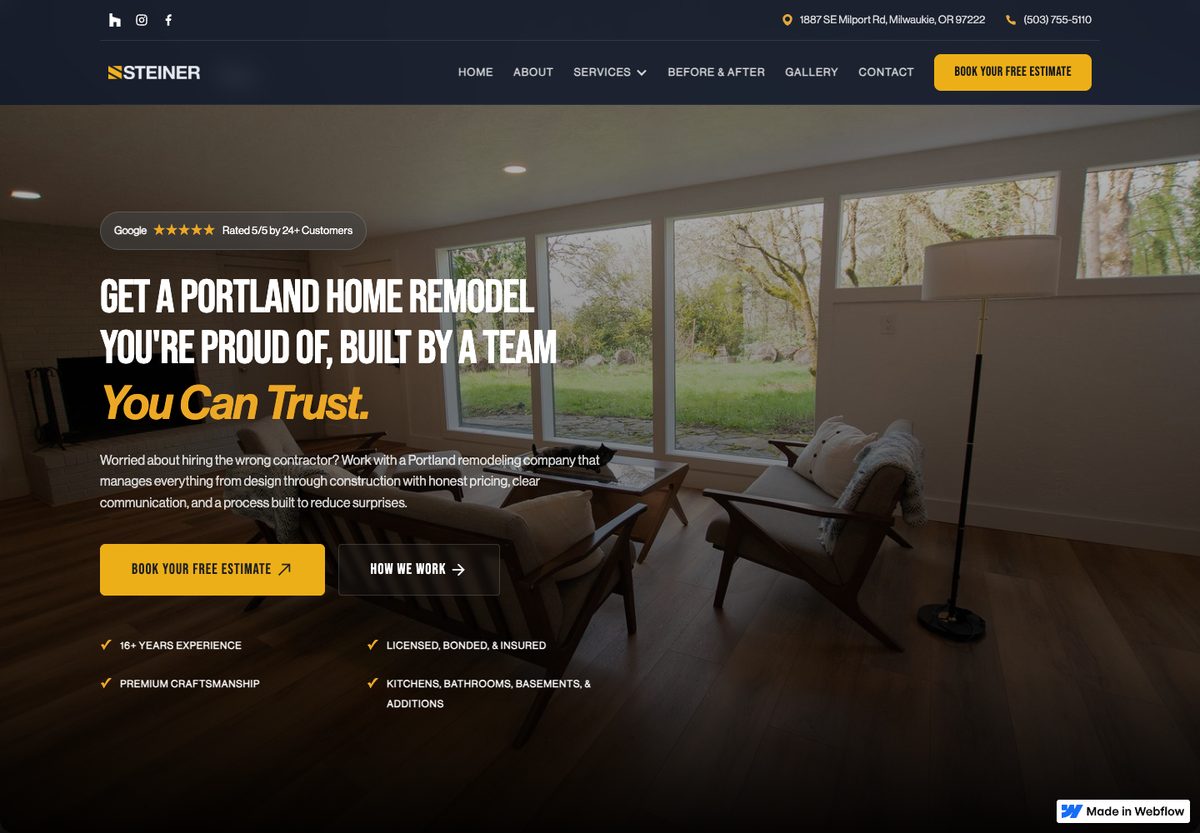Steiner Remodel · Home remodeling website homepage
